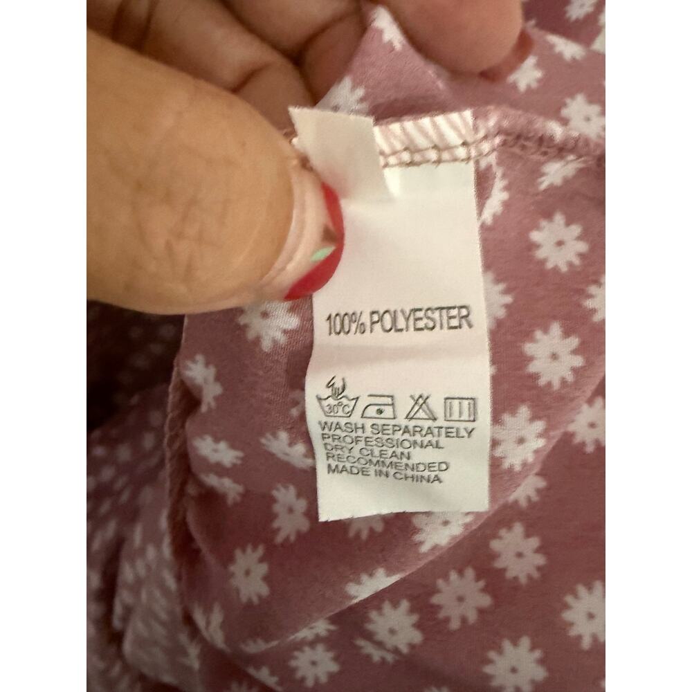 Women’s Pink Floral Puff Sleeve Midi Dress Medium Cottagecore Boho Tiered Daisy - Picture 6 of 7